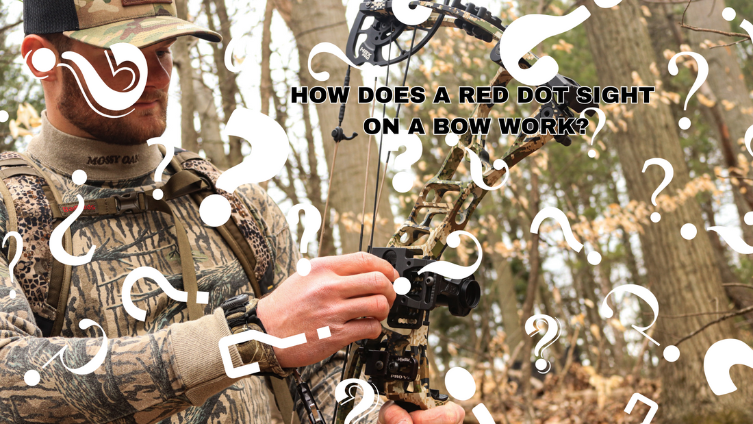A bow hunter is adjusting for yardage on his ARD sight and Hoyt bow. 